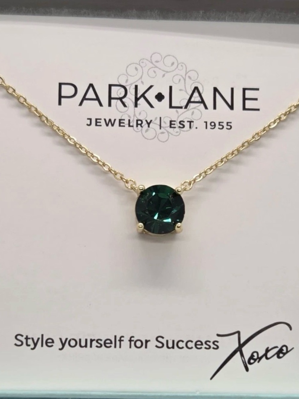 Park Lane Gold Necklace with Deep Green Crystal Solitaire